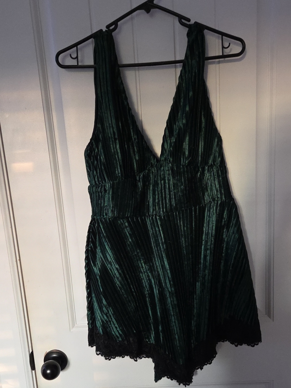 Deep Green Velvet V-Neck Women's Dress